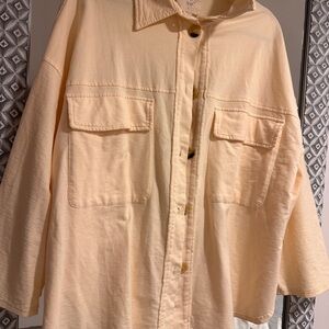 Light cream top. Yellow. Button down. Slouchy. Flowy. Festival. Grunge style.